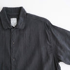 AUTO LOOM LINEN/COTTON PLAIN OVERDYE OPEN COLLAR S/SL SHIRTS #991D C.BLACK [IMDSH2612LCD]