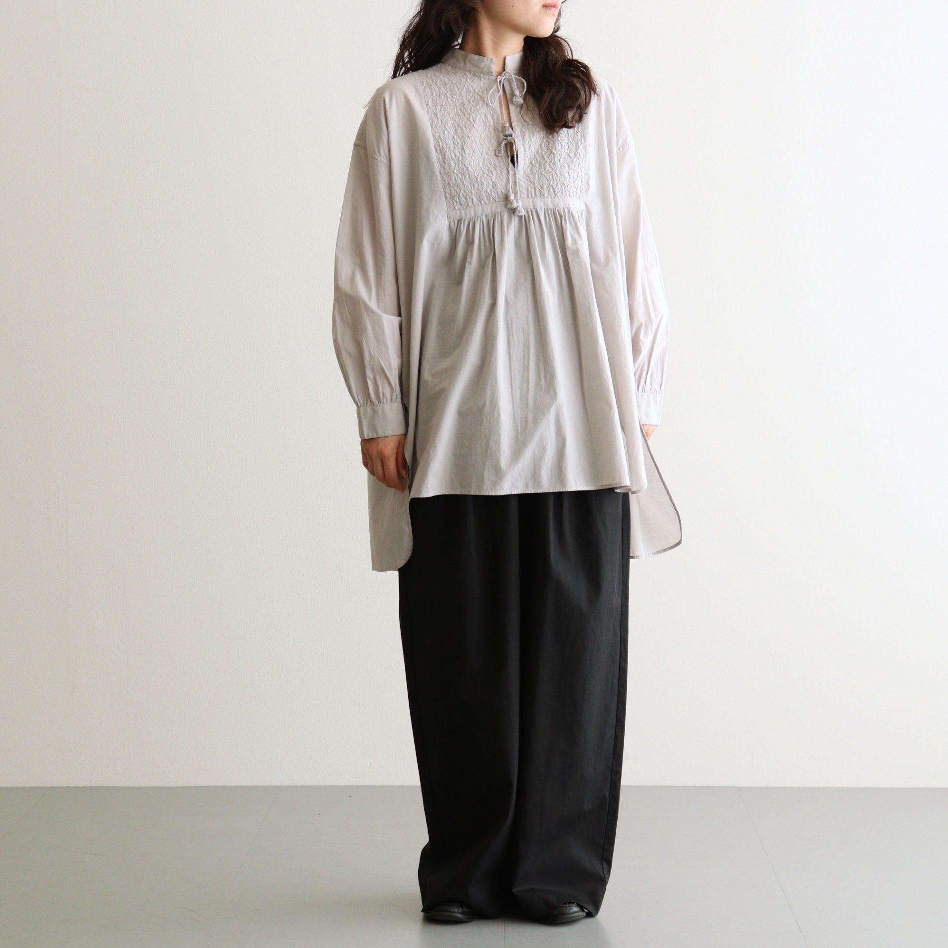 COTTON/LINEN DYED WEATHER 2TUCK WIDE EASY PANTS #9900 BLACK [GNMDS2502CLW]
