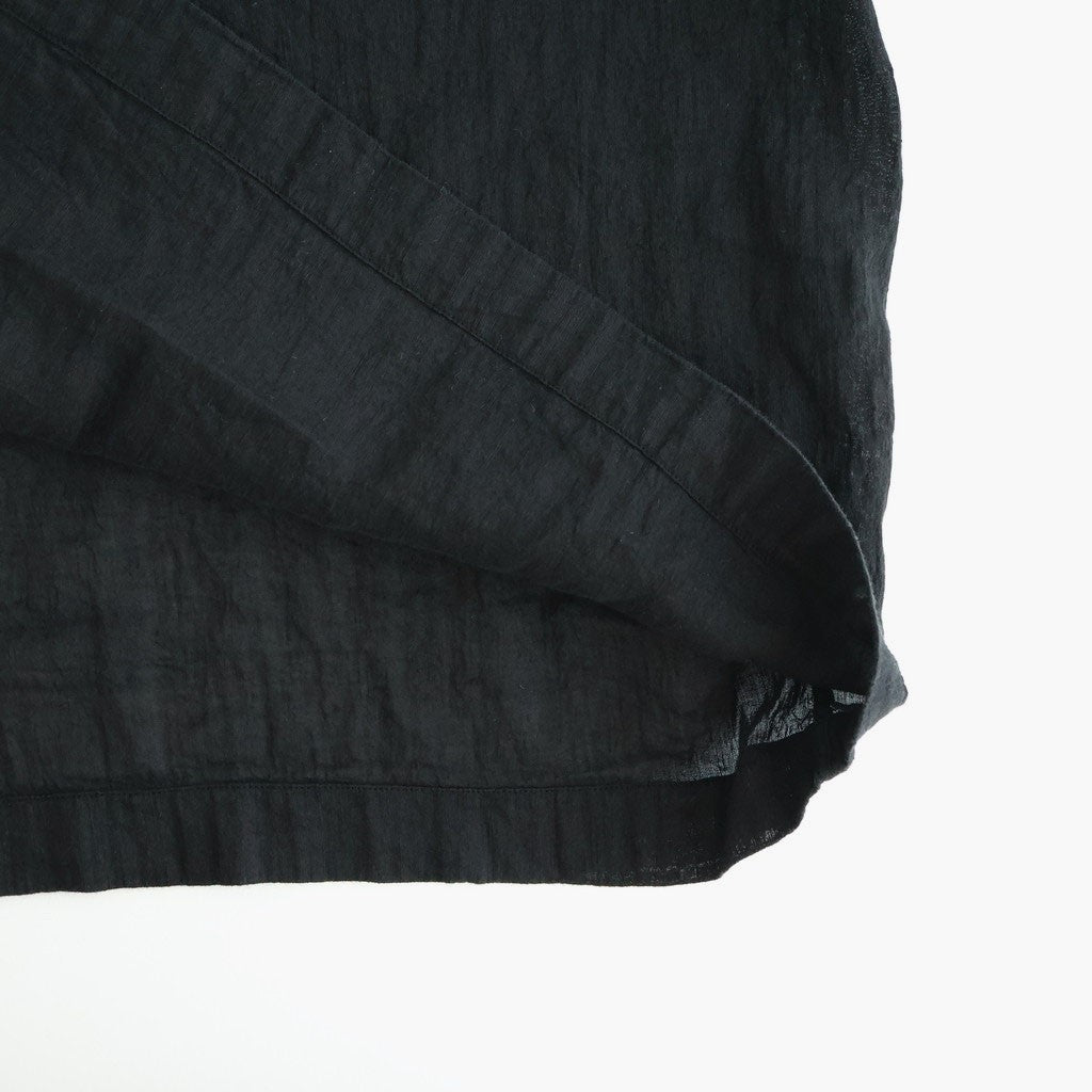 60s AUTOLOOM LINEN/COTTON PLAIN OVERDYE BACK OPENING CREW-NECK SHIRTS DRESS WITH MINI PINTUCK #9900 BLACK [INMDS26011D]