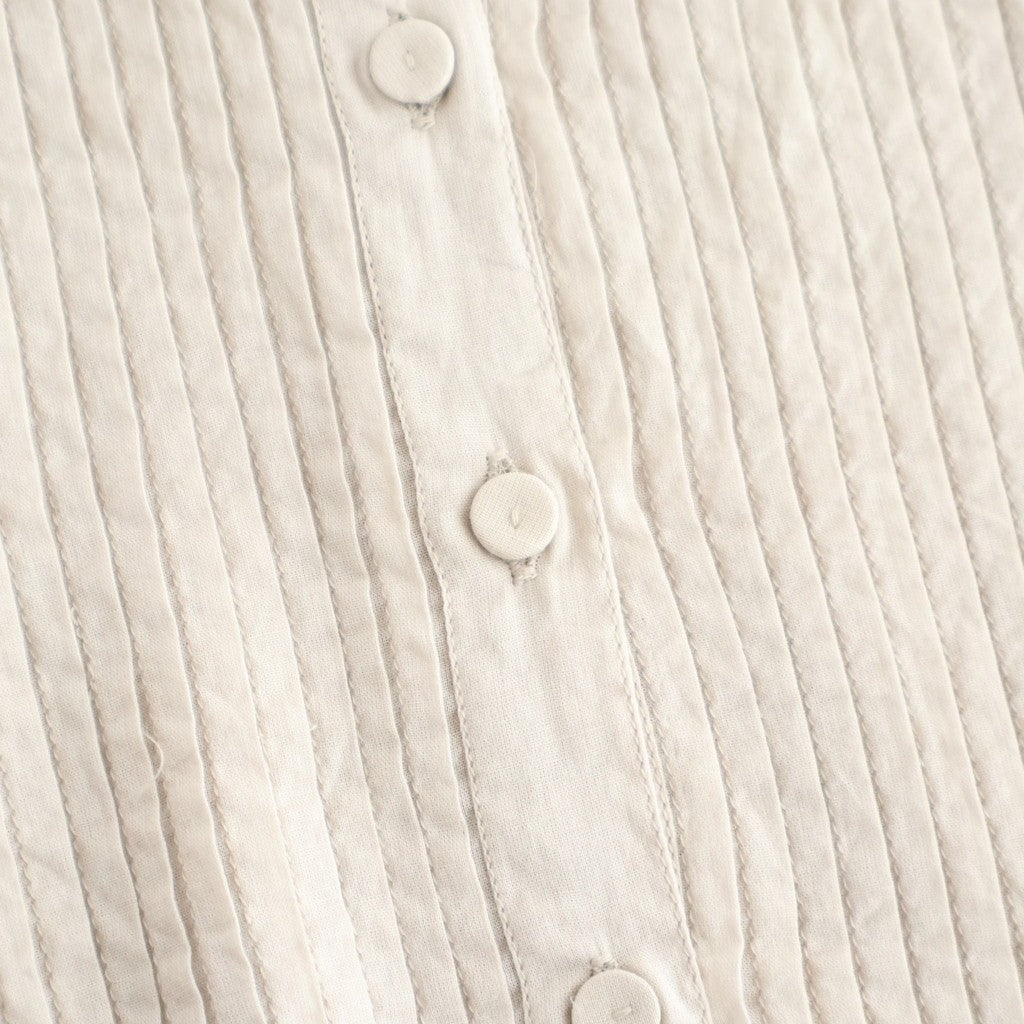 80s ORGANIC COTTON VOILE CREW-NECK HALF/SLEEVE DRESS WITH MINI PINTUCK #8200 BEIGE (MILKY BEIGE) [NMDS26243]