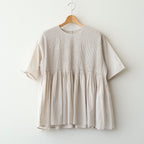 80s ORGANIC COTTON VOILE CREW-NECK PULLOVER HALF/SLEEVE SHIRT WITH MINI PINTUCK #8200 BEIGE (MILKY BEIGE) [NMDS26241]