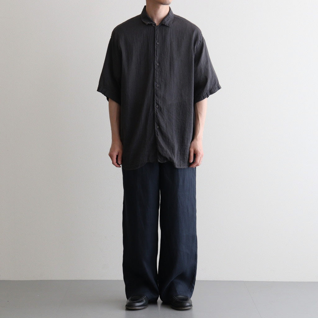 AUTO LOOM LINEN/COTTON PLAIN OVERDYE OPEN COLLAR S/SL SHIRTS #991D C.BLACK [IMDSH2612LCD]
