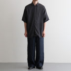 AUTO LOOM LINEN/COTTON PLAIN OVERDYE OPEN COLLAR S/SL SHIRTS #991D C.BLACK [IMDSH2612LCD]