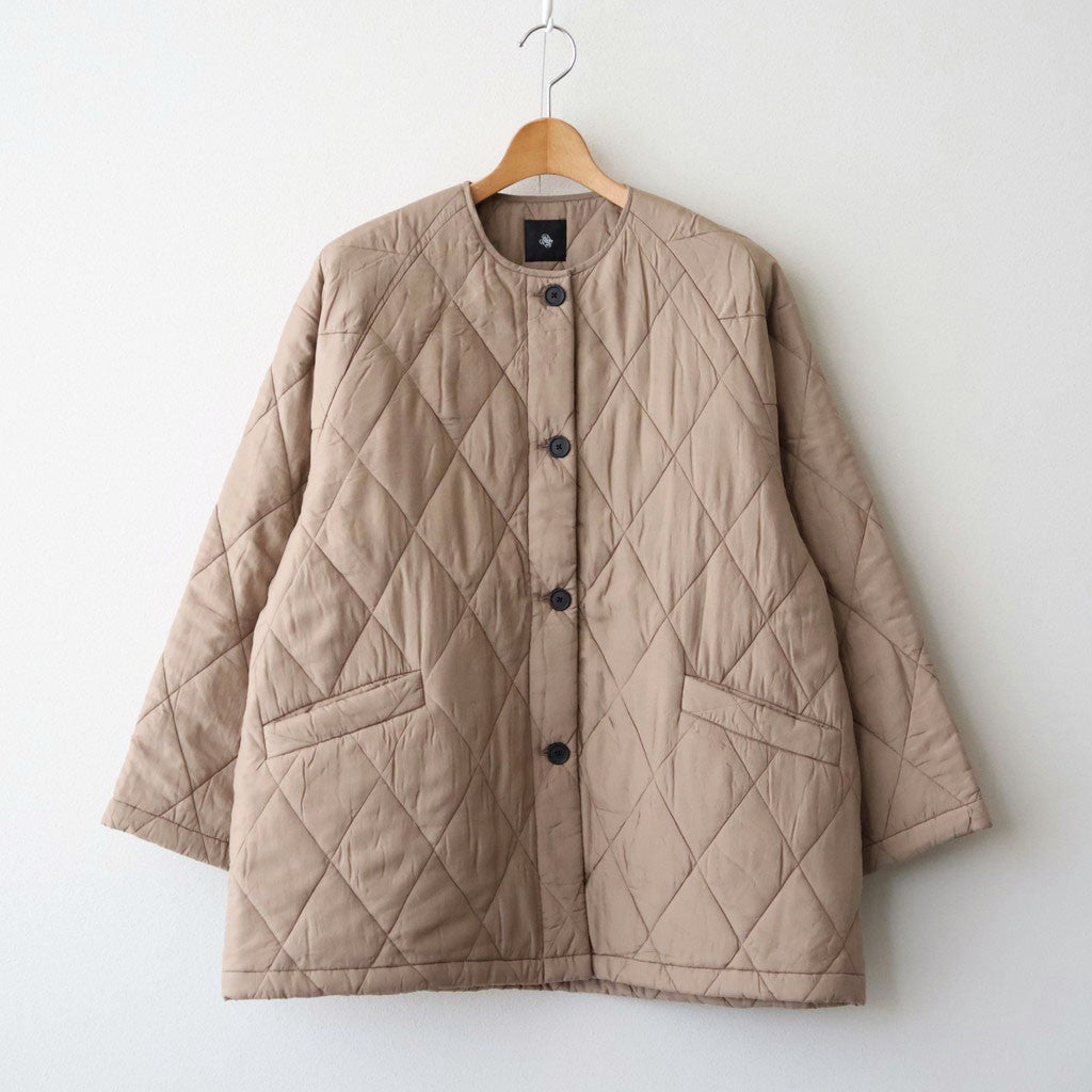 BANGALORE SILK PLAIN PADDED C-NECK SHORT COAT #8400 DK BEIGE [NMDS26551]