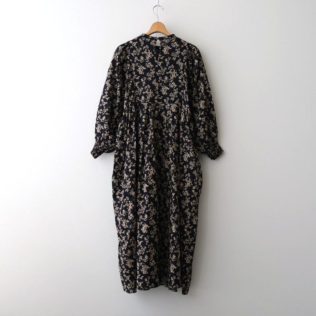 フラワープリント/ナチュラルタイプライター バンドカラータックギャザーOP #021 ウェーブフラワーモカ [PA260OP030]