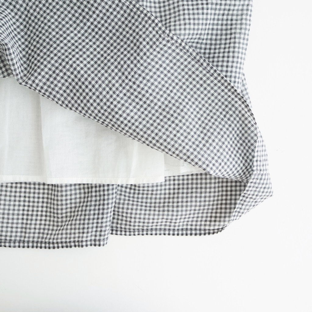 HANDWOVEN COTTON/SILK SMALL GINGHAM CHECK GATHERED SKIRT #9691 GREY(OFF.WHITE×GREY) [INMDS26026]