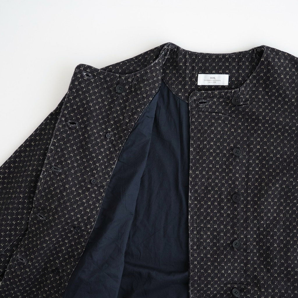 MINI CORDUROY CROSSHATCH PRINT NO COLLAR DOUBLE JACKET #3991 NVY (NAVY/IVORY) [NSL26581]