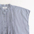 80s COTTON VOILE PLAIN BANDED COLLAR FRENCH/SL PINTUCK SHIRT #3300 SAX BLUE [NSL25042]