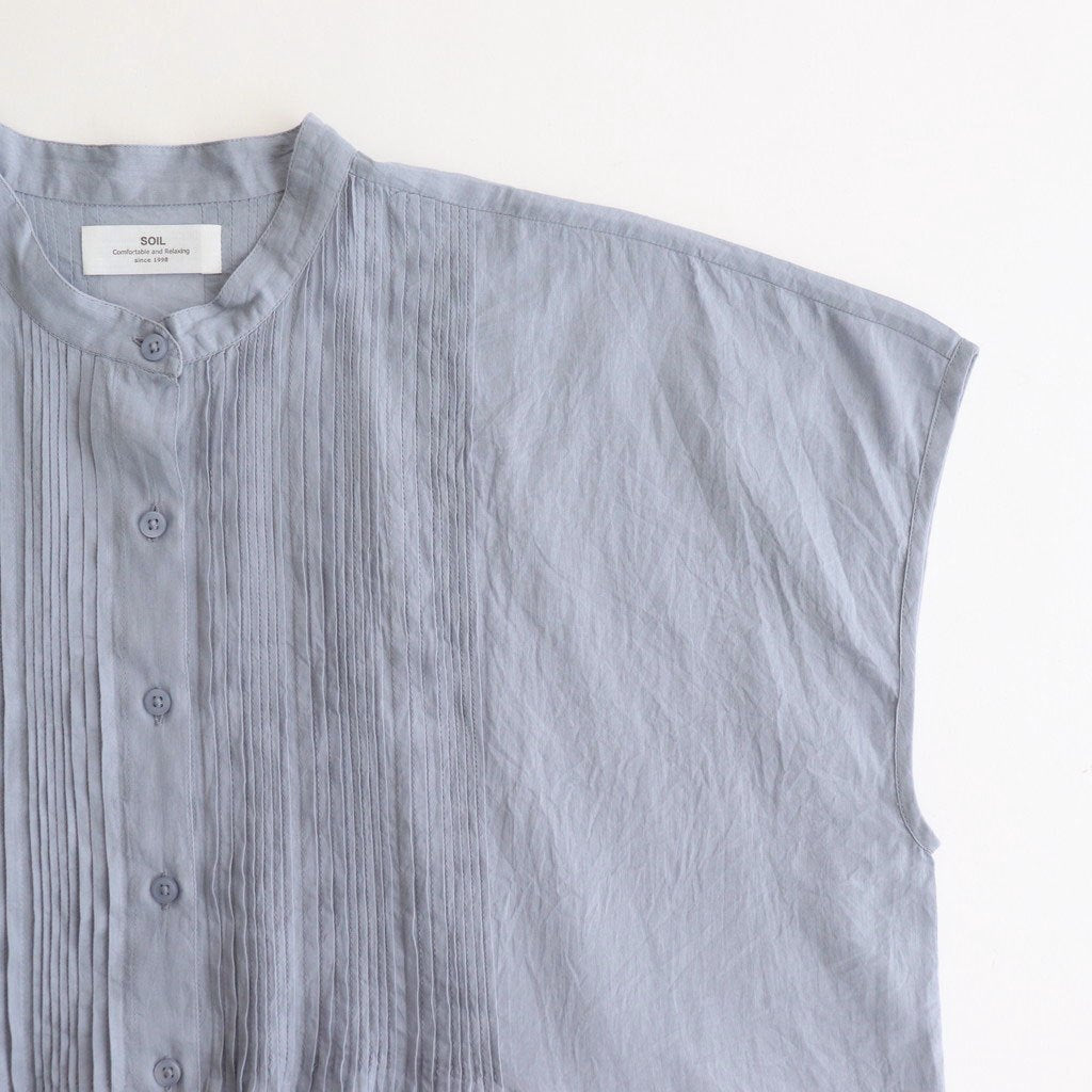 80s COTTON VOILE PLAIN BANDED COLLAR FRENCH/SL PINTUCK SHIRT #3300 SAX BLUE [NSL25042]