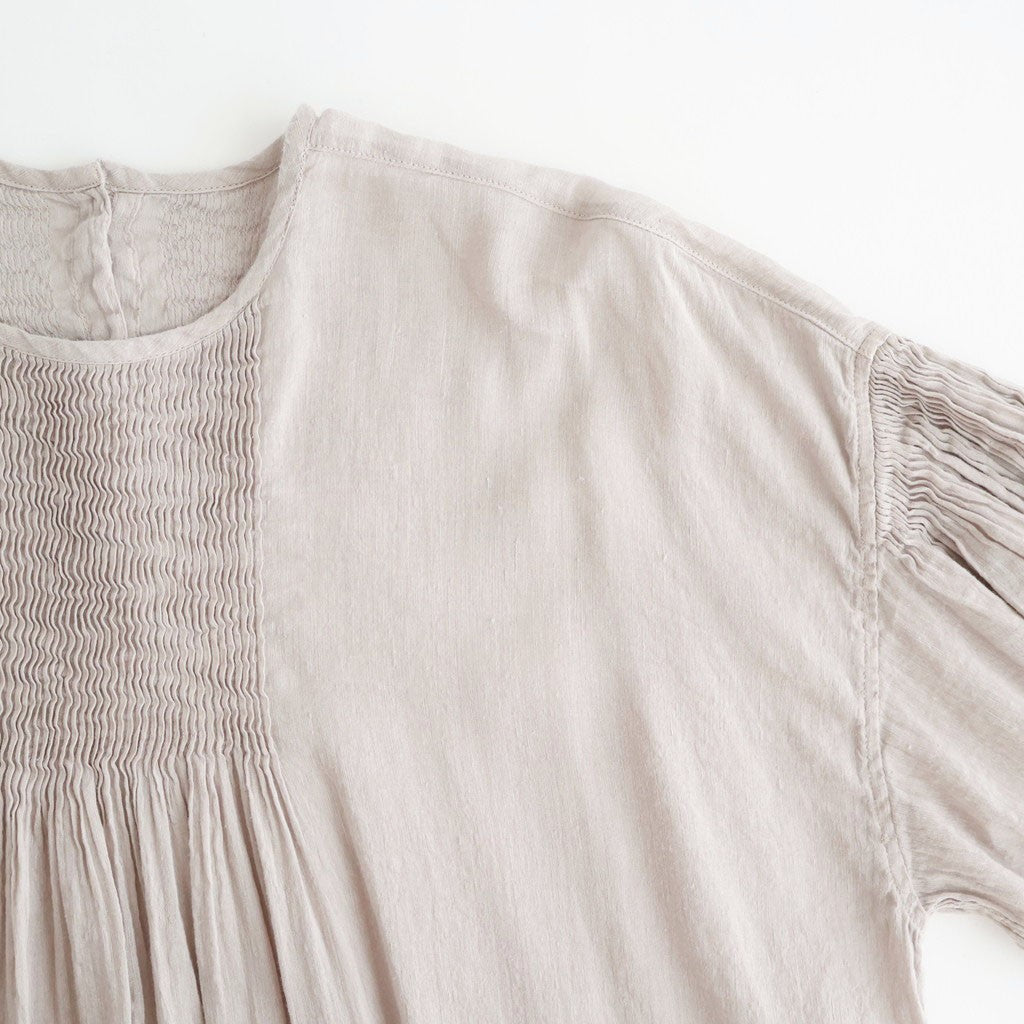 60s AUTOLOOM LINEN/COTTON PLAIN OVERDYE BACK OPENING CREW-NECK SHIRTS DRESS WITH MINI PINTUCK #940D D.GREY [INMDS26011D]