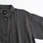 80s POWER LOOM LINEN CHECK REGULAR COLLAR DRESS WITH RAJASTAN GATHER #9890 OFF BLACK x WHITE CHECK [NMDS26284]