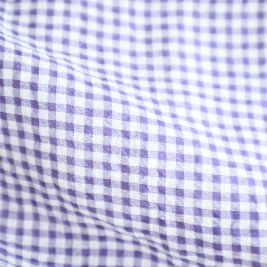 HANDWOVEN COTTON/SILK SMALL GINGHAM CHECK GATHERED SKIRT #2891 PURPLE(OFF.WHITE×PURPLE) [INMDS26026]