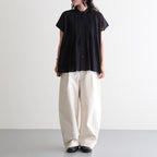 80s COTTON VOILE PLAIN BANDED COLLAR FRENCH/SL PINTUCK SHIRT #9900 BLACK [NSL26022]