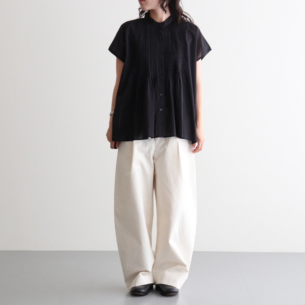 80s COTTON VOILE PLAIN BANDED COLLAR FRENCH/SL PINTUCK SHIRT #9900 BLACK [NSL26022]