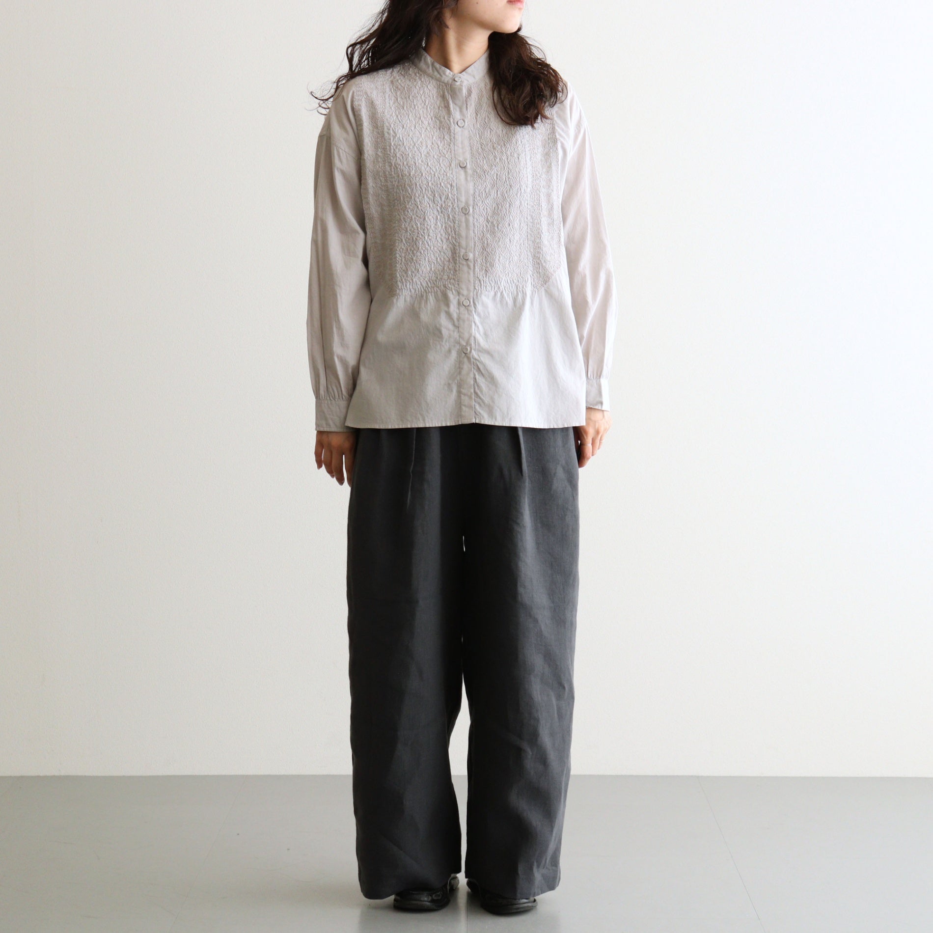 40s FRENCH LINEN DYED CANVAS 2TUCK WIDE EASY PANTS #9800 CHARCOAL [GNMDS2502FL]