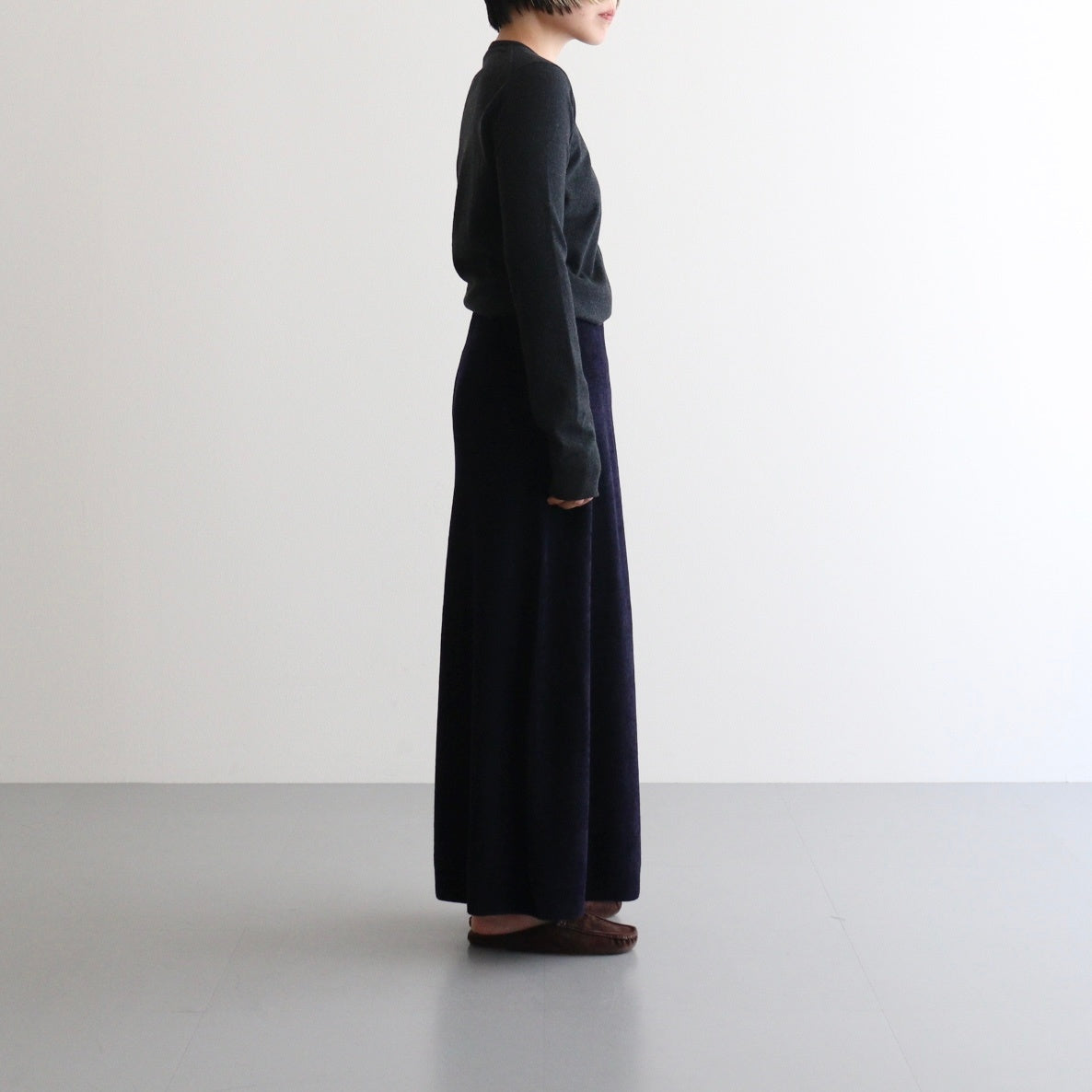 ex.superfine lambs wool & rayon mole skirt #navy [WVFL-UW110]