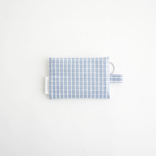 FLAT POUCH MINI #CHECK LT-BLUE [TMB-2352A]