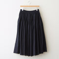 HANDWOVEN HEAVY COTTON PLAIN FLARED SKIRT WITH PINTUCK #9900 BLACK/BEIGE SELVAGE [INMDS25725]