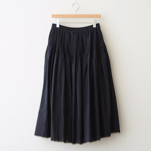 HANDWOVEN HEAVY COTTON PLAIN FLARED SKIRT WITH PINTUCK #9900 BLACK/BEIGE SELVAGE [INMDS25725]