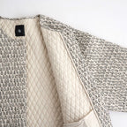 80s VOILE LITTLE TREE BLOCK PRINT QUILTED RAGLAN/SL STRING JACKET #9199 MILKY.GREY/BLACK PRINT [INMDS26721]