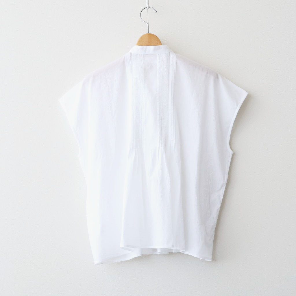 80s COTTON VOILE PLAIN BANDED COLLAR FRENCH/SL PINTUCK SHIRT #9000 OFF WHITE [NSL26022]