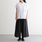 80s COTTON VOILE PLAIN BANDED COLLAR FRENCH/SL PINTUCK SHIRT #9000 OFF WHITE [NSL26022]
