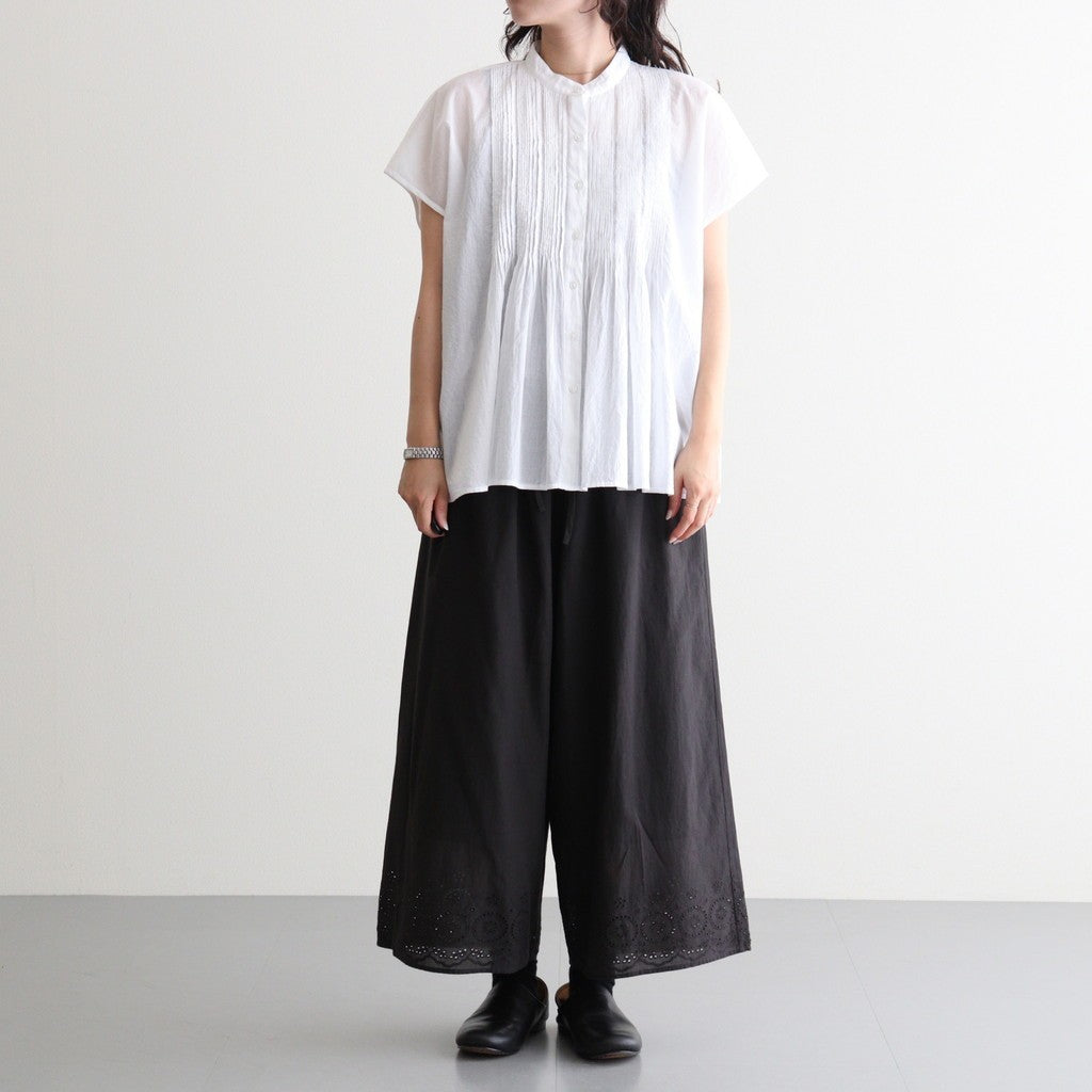 80s COTTON VOILE PLAIN BANDED COLLAR FRENCH/SL PINTUCK SHIRT #9000 OFF WHITE [NSL26022]