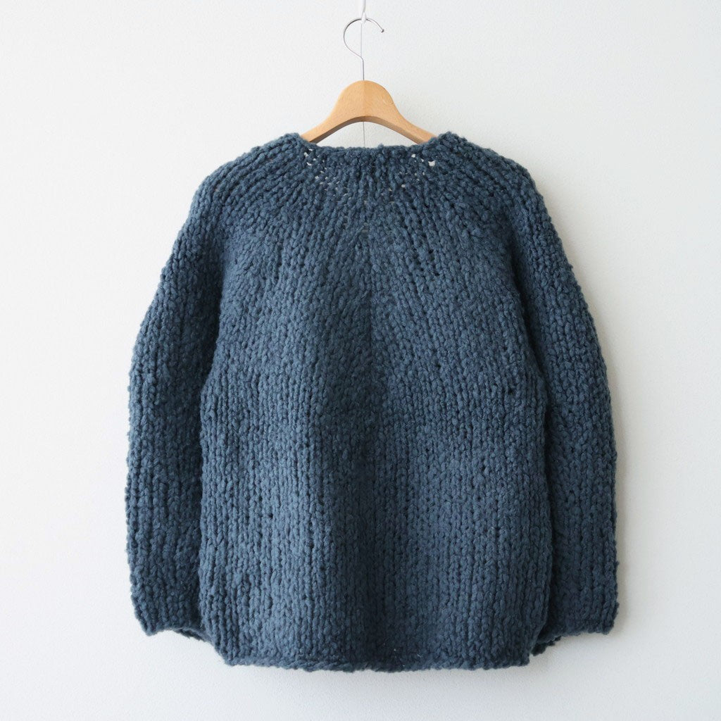 british super down slub felt yarn hand-knit cardigan #dark teal [WXFL-UW127]
