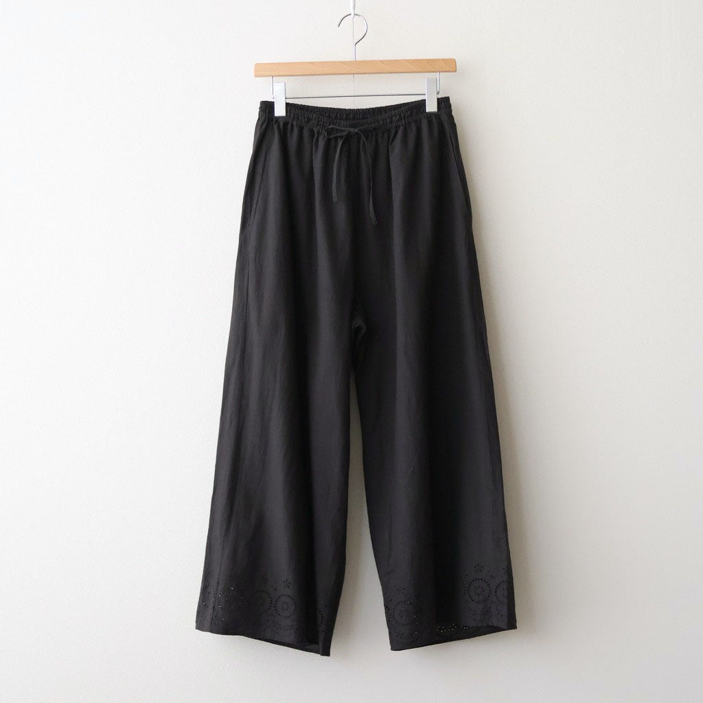 80s VOILE PLAIN WITH CUT WORK LACE EASY PANTS #9900 BLACK [INSL26345]