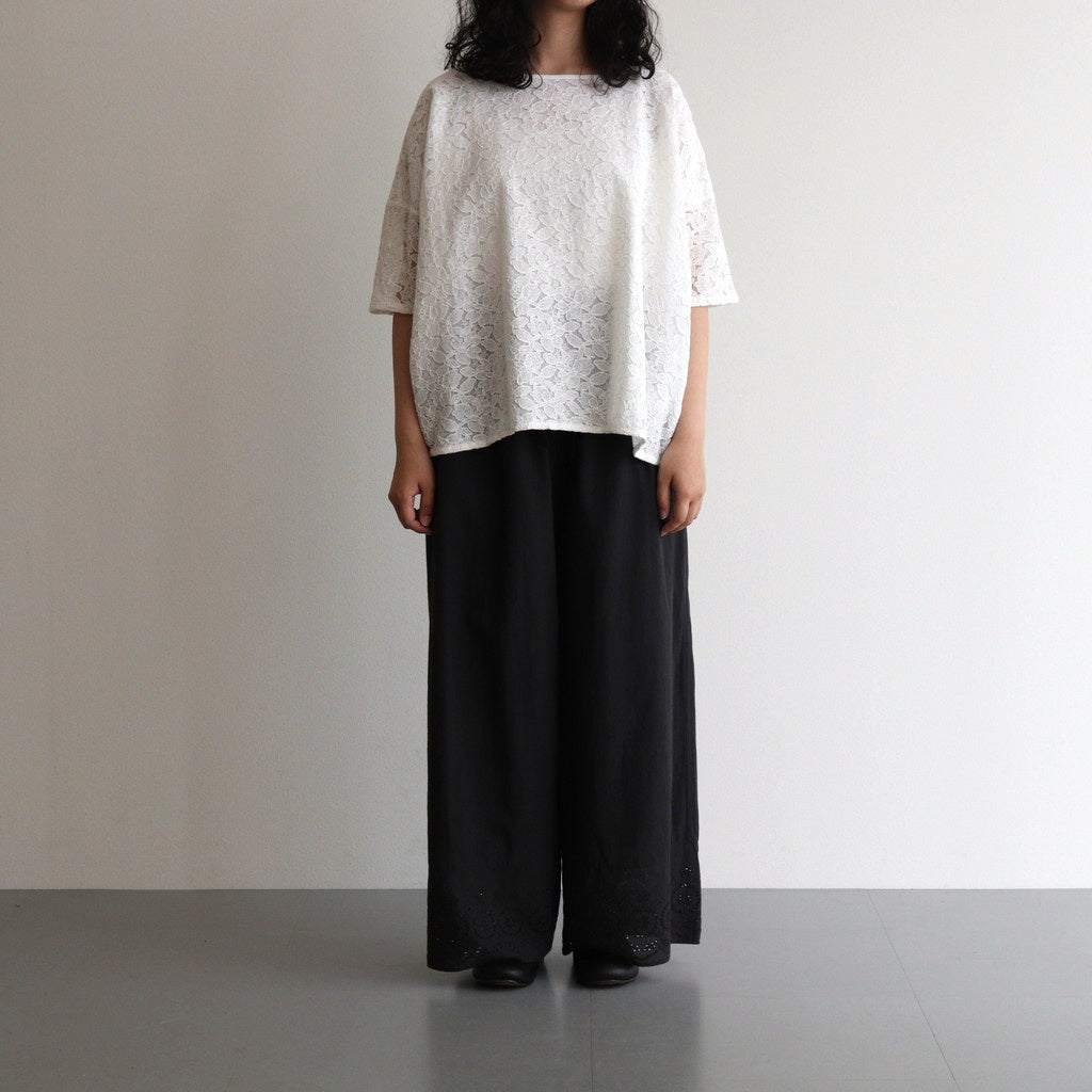 80s VOILE PLAIN WITH CUT WORK LACE EASY PANTS #9900 BLACK [INSL23224]
