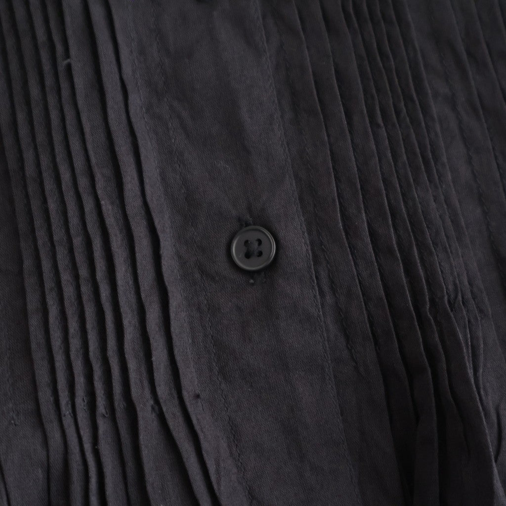 80s COTTON VOILE PLAIN BANDED COLLAR FRENCH/SL PINTUCK SHIRT #9900 BLACK [NSL26022]