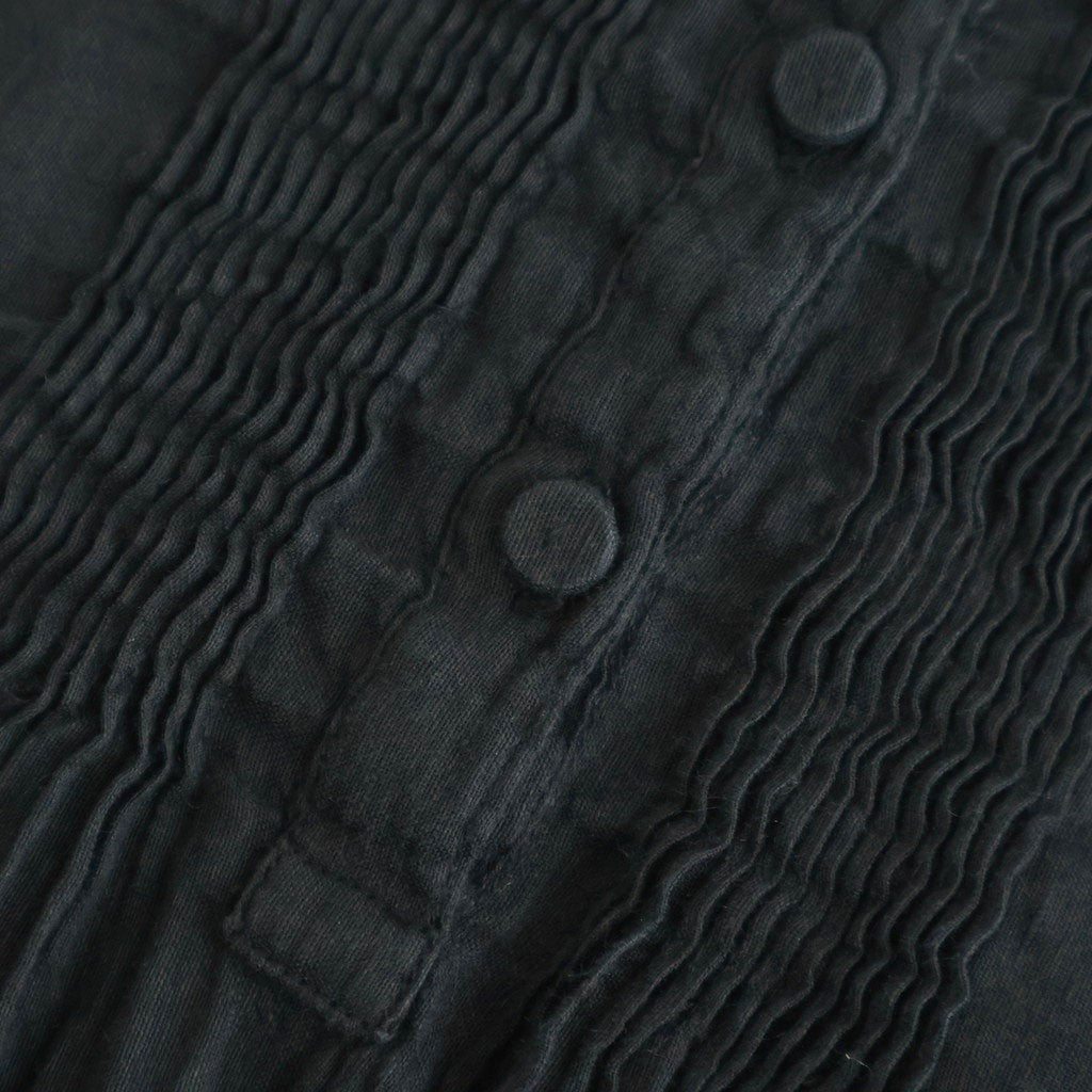 60s AUTOLOOM LINEN/COTTON PLAIN OVERDYE BACK OPENING CREW-NECK SHIRTS DRESS WITH MINI PINTUCK #9900 BLACK [INMDS26011D]