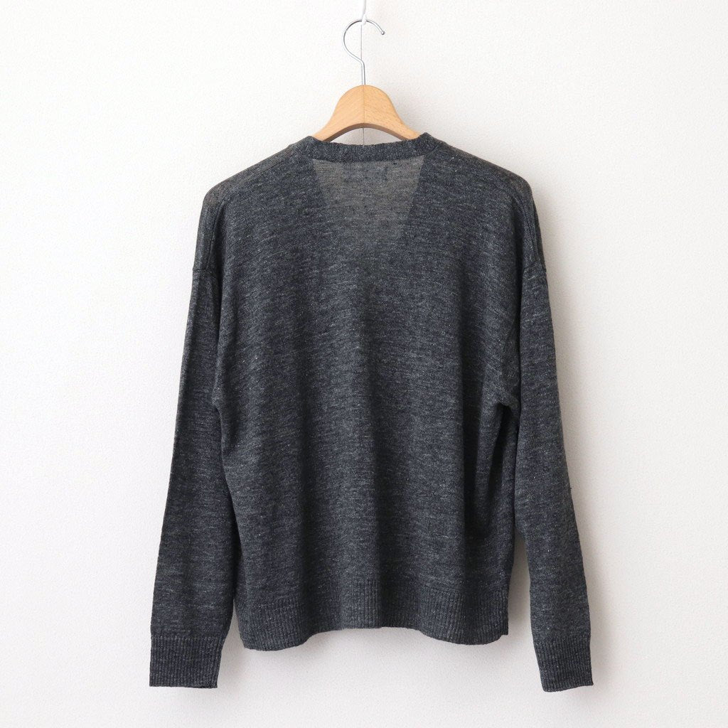 12GG 1PLY LINEN PLAIN V-NECK 1 BUTTON CARDIGAN #9800 CHARCOAL [GNSL23302]