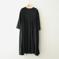 80s ORGANIC MICRO CHECK OVERDYE CREW-NECK BUTTON SHIRT MAXI DRESS WITH MINI PINTUCK #9912 BLACK (J.BLACK) [NMDS26234D]