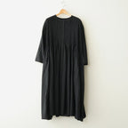 80s ORGANIC MICRO CHECK OVERDYE CREW-NECK BUTTON SHIRT MAXI DRESS WITH MINI PINTUCK #9912 BLACK (J.BLACK) [NMDS26234D]