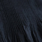 HANDWOVEN HEAVY COTTON PLAIN BACK OPENING STAND COLLAR SHIRT WITH MINI PINTUCK #9900 BLACK/BEIGE SELVAGE [INMDS25722]