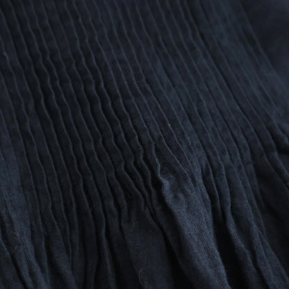 HANDWOVEN HEAVY COTTON PLAIN BACK OPENING STAND COLLAR SHIRT WITH MINI PINTUCK #9900 BLACK/BEIGE SELVAGE [INMDS25722]