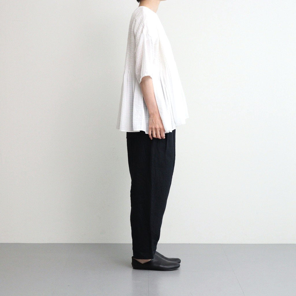 80s ORGANIC DOBIE CHECK(OVERDYE) CREW-NECK P/O HALF/SL SHIRT WITH PINTUCK #9170 MINRAL WHITE [NMDS25251D]