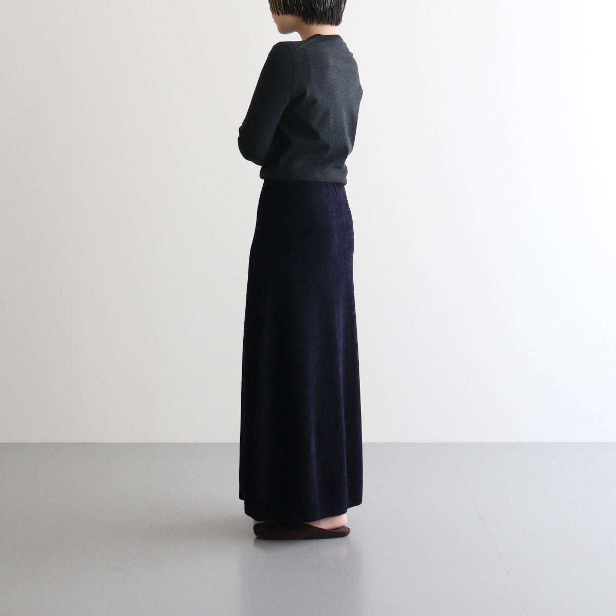 ex.superfine lambs wool & rayon mole skirt #navy [WVFL-UW110]