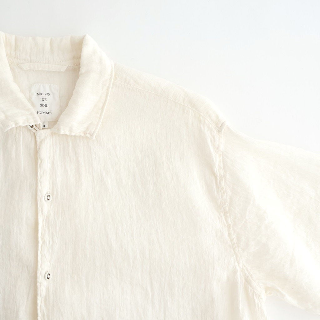 AUTO LOOM LINEN/COTTON PLAIN OVERDYE OPEN COLLAR S/SL SHIRTS #9000 WHITE(WASHED) [IMDSH2612LCD]