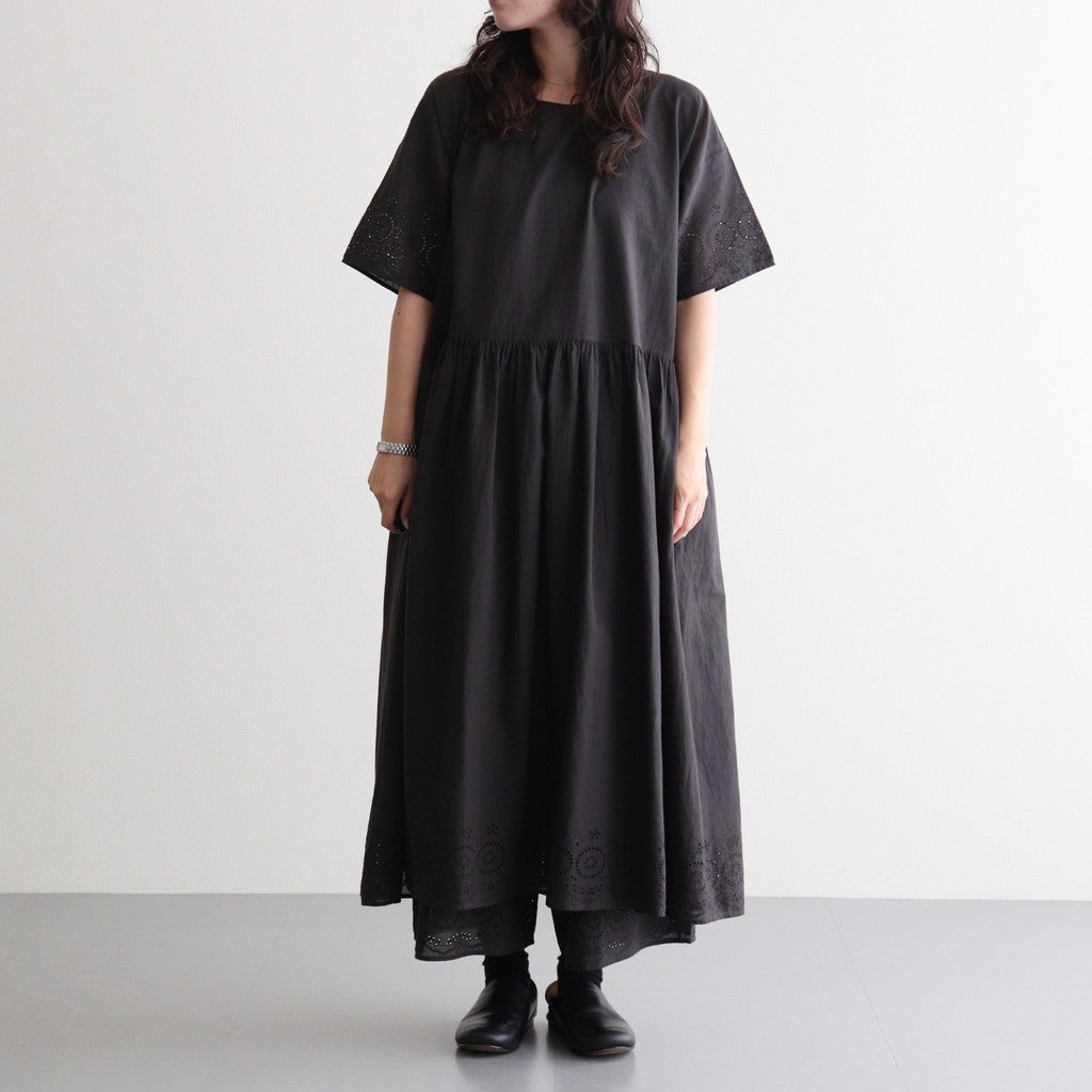 80s VOILE PLAIN WITH CUT WORK LACE CREW NECK PULLOVER DRESS #9900 BLACK [INSL26343]