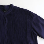 80s ORGANIC DOBIE CHECK(OVERDYE) BANDED COLLAR MAXI DRESS WITH PINTUCK #2813 D.PURPLE [NMDS25254D]