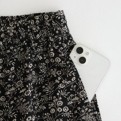 COTTON SLUB SMALL FLOWER PRINT WIDE EASY PANTS #9982 BLK (BLACK x BEIGE PRINT) [NSL25575]