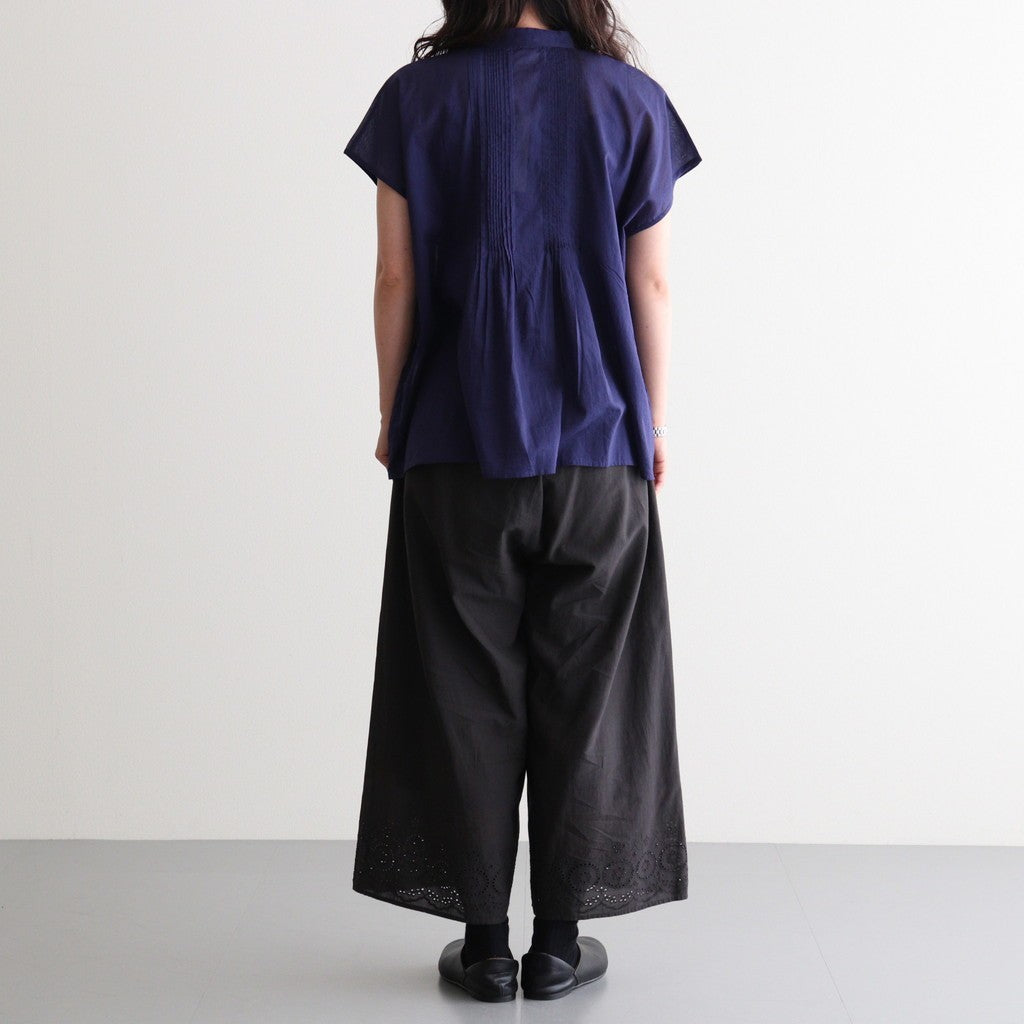 80s COTTON VOILE PLAIN BANDED COLLAR FRENCH/SL PINTUCK SHIRT #3800 NVY (BRIGHT NAVY) [NSL26022]
