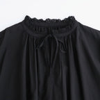 60s COTTON CAMBRIC PLAIN WITH LACE LACE & STRING COLLAR GATHERED SHIRT #9900 BLACK [NSL26552]