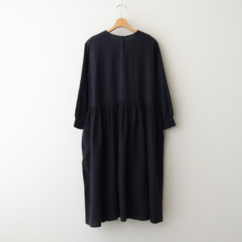 BOILED WOOL PLAIN CREW NECK EMB DRESS #3900 NAVY [NMDS25604]