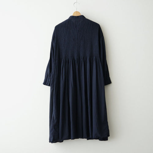 80s ORGANIC VOILE STRIPE (OVERDYE) BANDED SHIRT DRESS WITH MINI PINTUCK #3960 MARINE [NMDS26514D]
