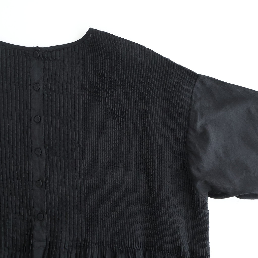 80s ORGANIC COTTON VOILE CREW-NECK HALF/SLEEVE DRESS WITH MINI PINTUCK #9900 BLACK [NMDS26243]