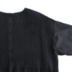 80s ORGANIC COTTON VOILE CREW-NECK HALF/SLEEVE DRESS WITH MINI PINTUCK #9900 BLACK [NMDS26243]