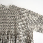 80s VOILE LITTLE TREE BLOCK PRINT MINI PINTUCK BANDED COLLAR SHIRTS #9199 MILKY.GREY/BLACK PRINT [INMDS26722]